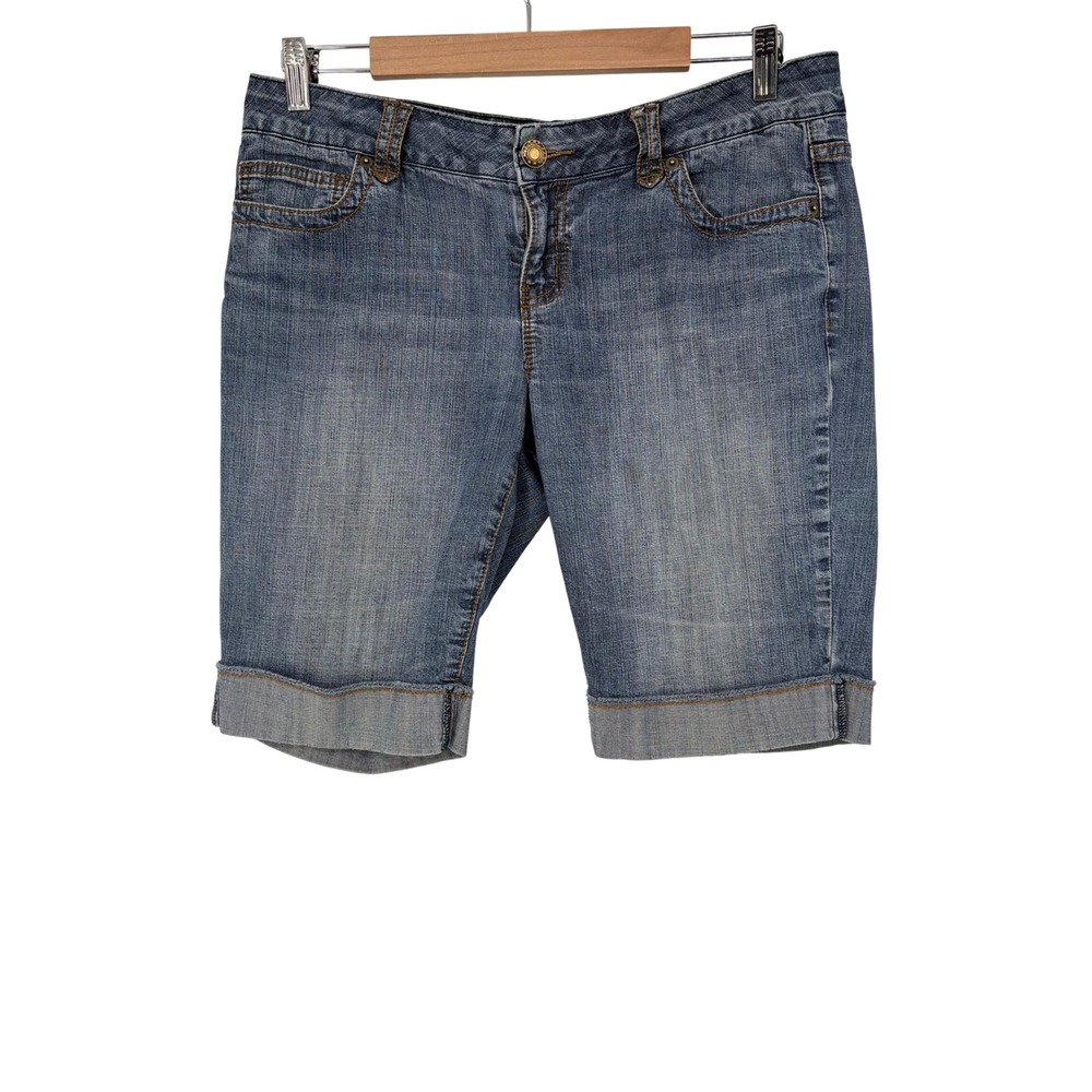 Y2K SO Wear It Declare It Womens Denim Bermuda Shorts Medium Wash Cuffed Size 9